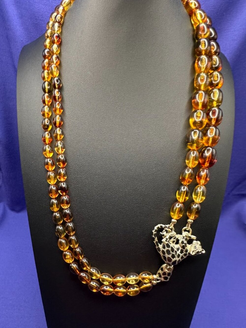Talbots Leopard Cat Amber Bead 2-Strand Necklace